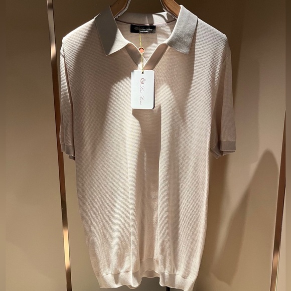 Meet the Posher Other - Loro Piana Cream Short-Sleeve Polo with Light Gray Collar